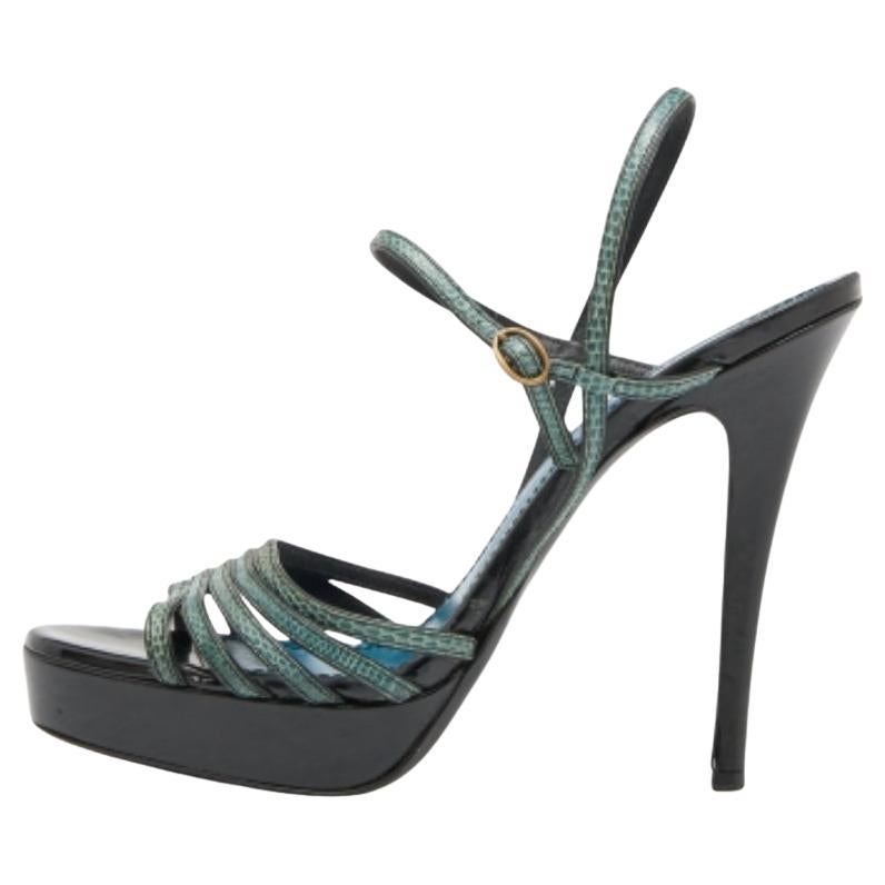 Yves Saint Laurent Sandales à plateforme en lézard vert/noir Taille 38.5