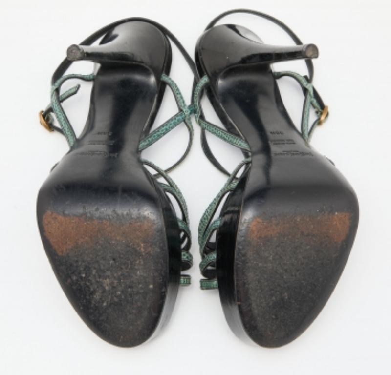Noir Yves Saint Laurent Sandales à plateforme en lézard vert/noir Taille 38.5 en vente
