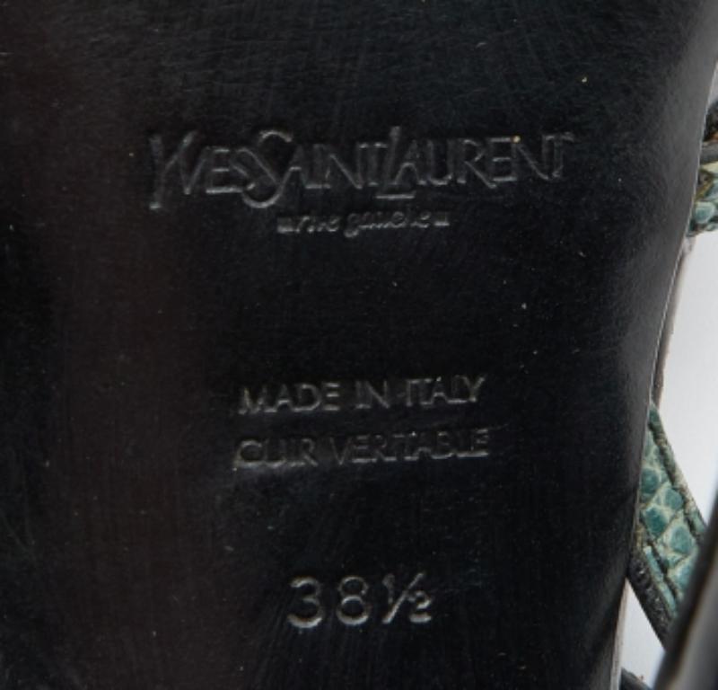 Yves Saint Laurent Sandales à plateforme en lézard vert/noir Taille 38.5 en vente 3