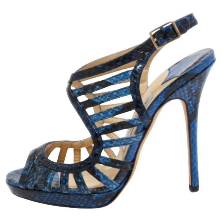 Jimmy Choo Bleu Python Keenan Platform Sandals Size 36.5
