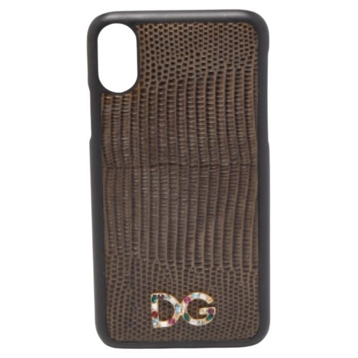 Funda de piel Dolce & Gabbana para iPhone X en relieve de lagarto verde/negro