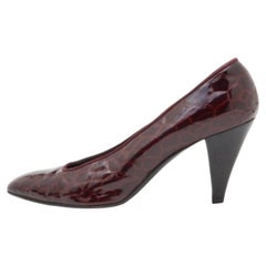 Used Sergio Rossi Burgundy Croc Embossed Patent Leather Pumps Size 36.5
