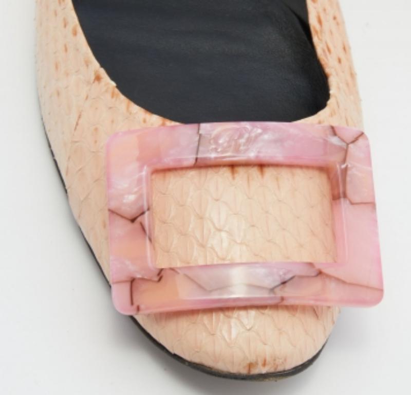 Roger Vivier Beige Python Leder Trompette Ballet Flats Größe 38.5 Damen im Angebot