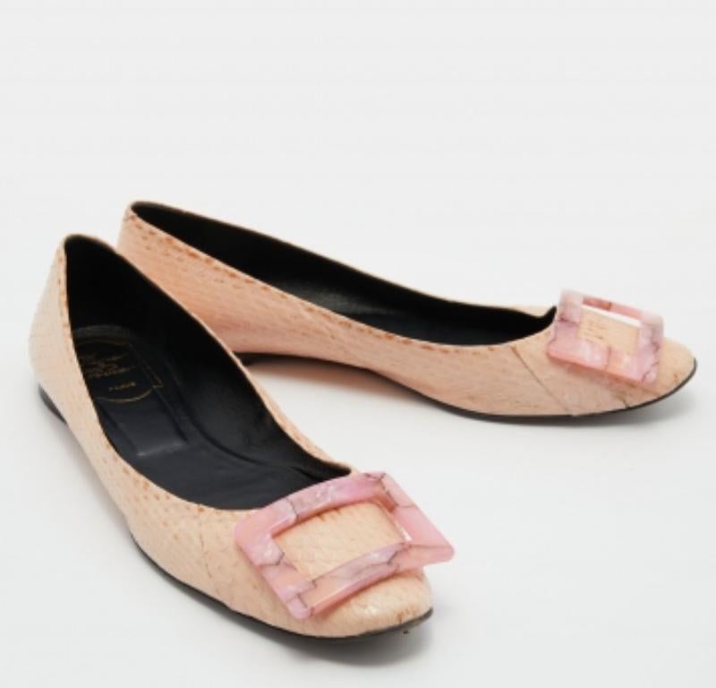 Roger Vivier Beige Python Leder Trompette Ballet Flats Größe 38.5 im Angebot 1