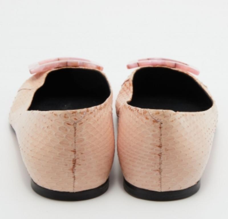 Roger Vivier Beige Python Leder Trompette Ballet Flats Größe 38.5 im Angebot 2