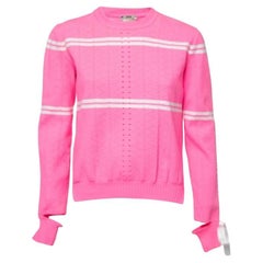 Fendi Neon Pink Striped Knit Ribbon Detail Jumper M