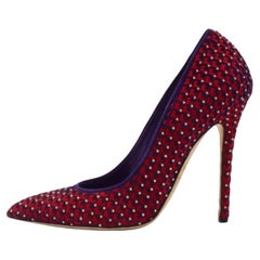 Brian Atwood Red/Blue Suede Embroidered and Studded Pumps Size 39