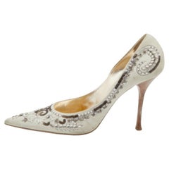 Le Silla Off White Suede Crystal Embellished Pointed Toe Pumps Size 40