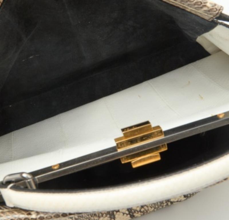 Brown Fendi Beige/Black Python Leather Large Peekaboo Top Handle Bag For Sale