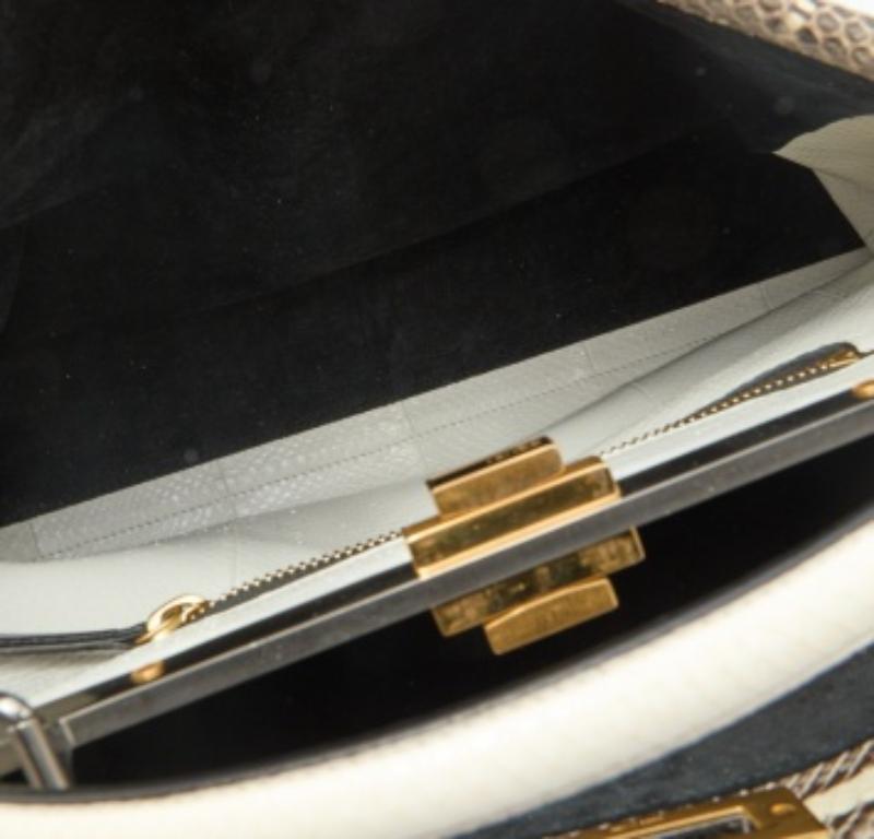 Women's Fendi Beige/Black Python Leather Large Peekaboo Top Handle Bag For Sale