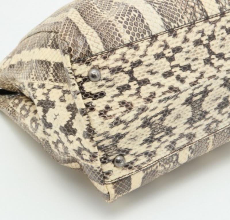 Fendi Beige/Black Python Leather Large Peekaboo Top Handle Bag For Sale 1