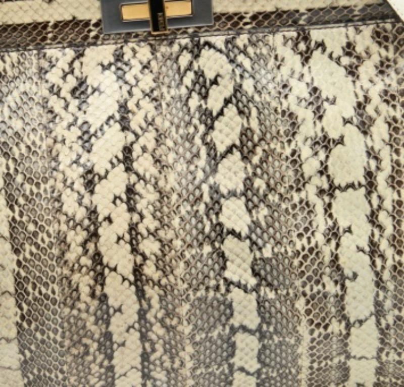 Fendi Beige/Black Python Leather Large Peekaboo Top Handle Bag For Sale 3
