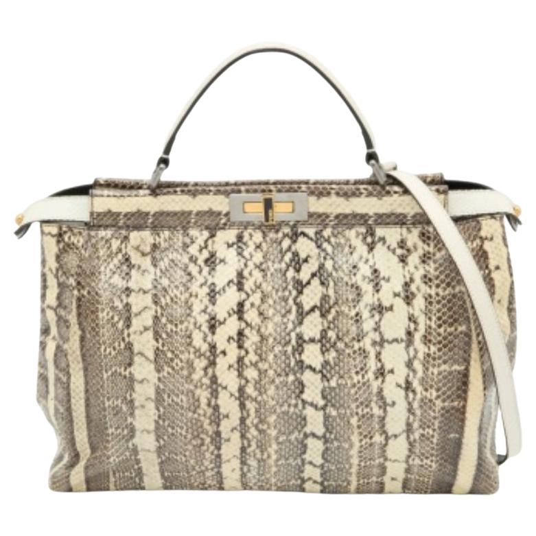 Fendi Beige/Black Python Leather Large Peekaboo Top Handle Bag For Sale