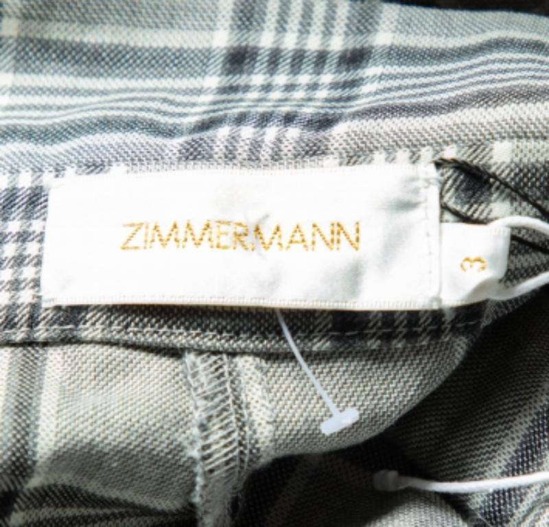 Zimmermann Grey Checkered Wool Paperbag Waist Trousers L Pour femmes en vente