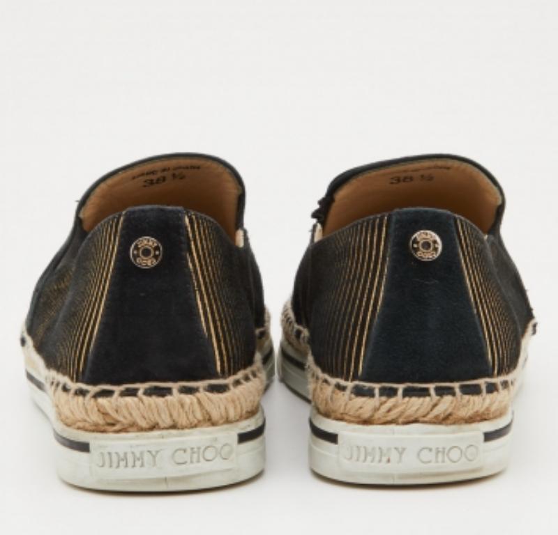 Jimmy Choo - Scarpe da ginnastica espadrillas in pelle scamosciata Dawn Black/Oro Taglia 38,5 in vendita 1