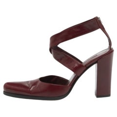 Sergio Rossi Burgundy Leather Cross Ankle Strap Pumps Size 38.5