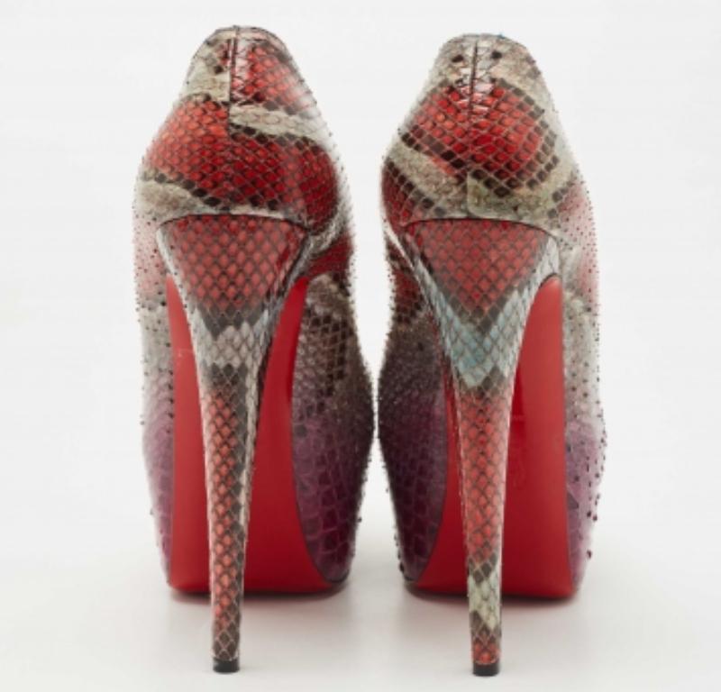 Women's Christian Louboutin Multicolor Python Daffodile Pumps Size 41 For Sale