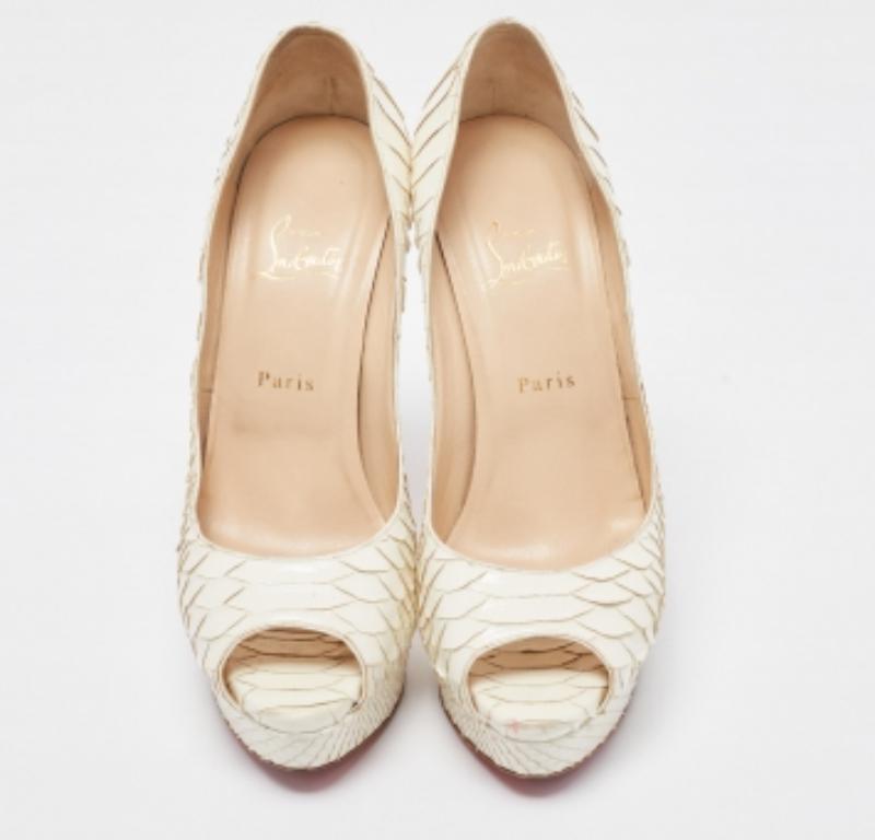 Women's Christian Louboutin White Python Lady Peep Pumps Size 41 For Sale