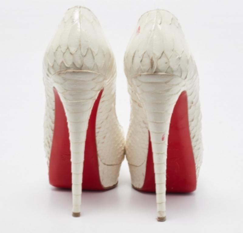 Christian Louboutin White Python Lady Peep Pumps Size 41 For Sale 1