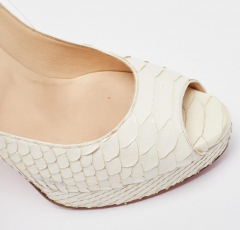 Christian Louboutin White Python Lady Peep Pumps Size 41 For Sale 3