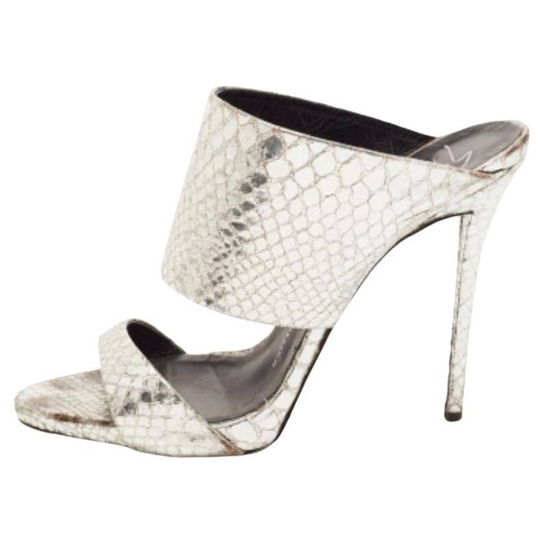 Giuseppe Zanotti Silver Python Embossed Leather Andrea Sandals Size 38.5