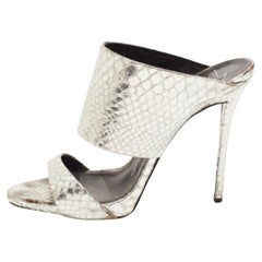 Used Giuseppe Zanotti Silver Python Embossed Leather Andrea Sandals Size 38.5