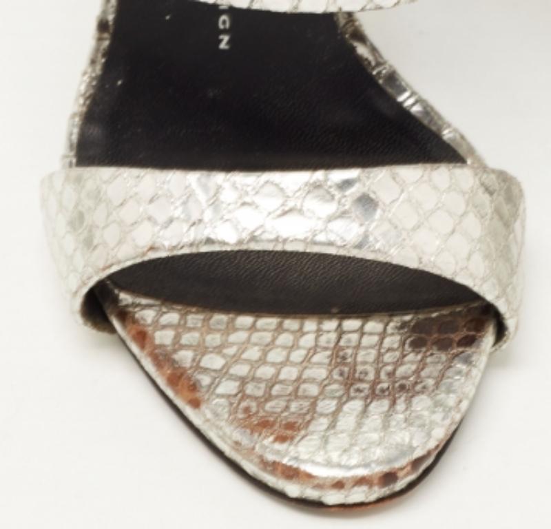 Women's Giuseppe Zanotti Silver Python Embossed Leather Andrea Sandals Size 38.5 For Sale