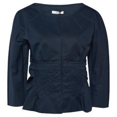 Prada Navy Blue Gabardine Draped Detail Hook Front Jacket L