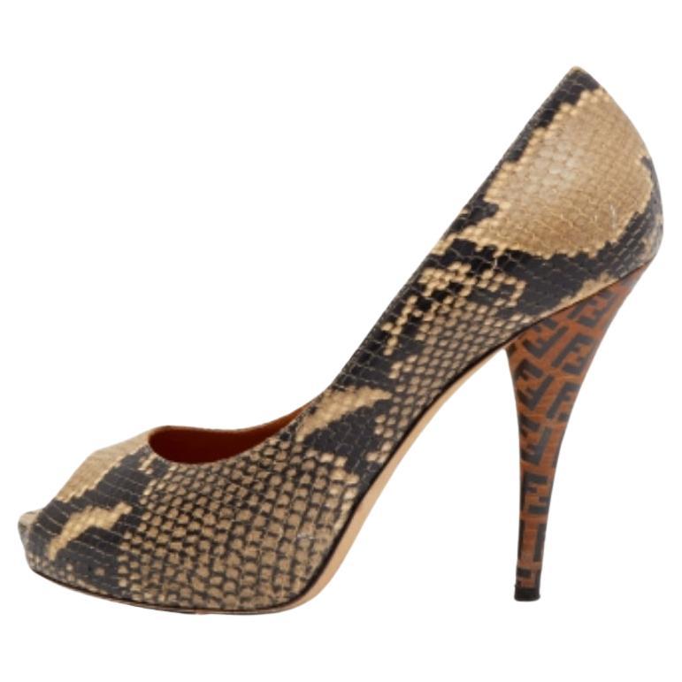 Fendi Pumps Peep Toe in pelle goffrata pitone marrone taglia 39.5
