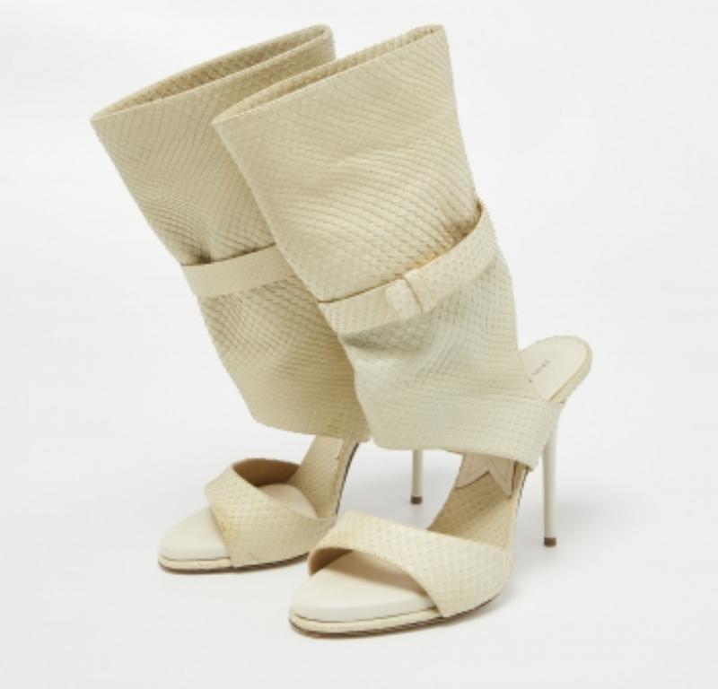 Paul Andrew Cream Snakeskin Cut Out Sandali Misura 37.5 in vendita 3