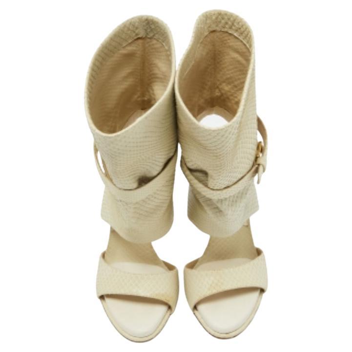 Paul Andrew Cream Snakeskin Cut Out Sandali Misura 37.5 in vendita