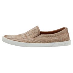 Jimmy Choo Taupe Croc Embossed Leather Slip on Sneakers Taglia 36.5