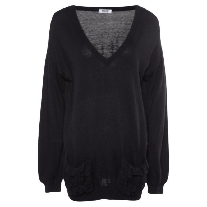 Moschino Cheap and Chic Black Knit Ruffle Pocket Sweater L