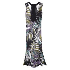 Just Cavalli Black Leaf Print Jersey Cut Out Detail Maxi Dress L