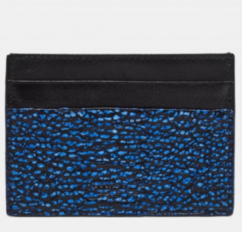 Roberto Cavalli - Porte-cartes en cuir gaufré python noir/bleu