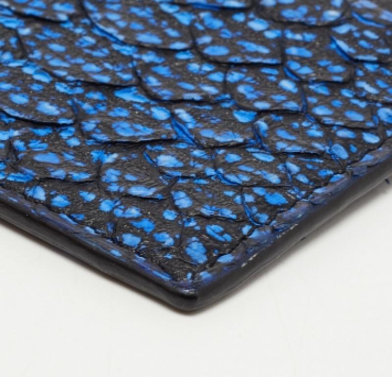 Nero Roberto Cavalli Portacarte in pelle goffrata di pitone nero/blu in vendita
