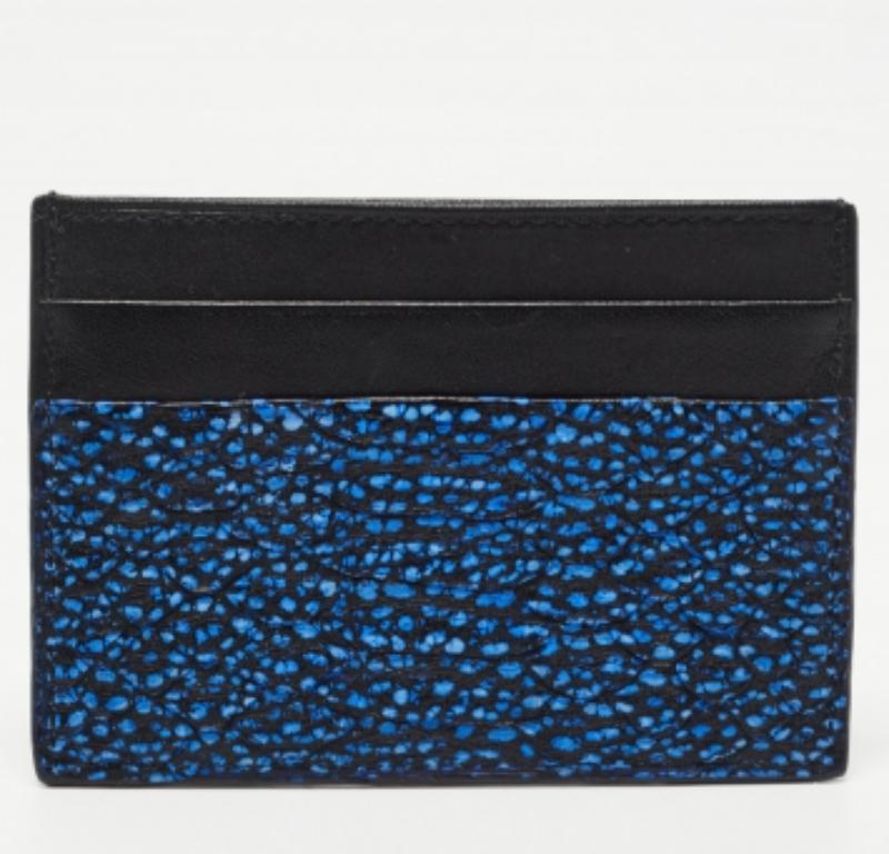 Roberto Cavalli Portacarte in pelle goffrata di pitone nero/blu in vendita 1