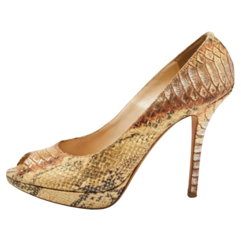 Dior Gold Python Embossed Leather Miss Dior Peep-Toe Platform Pumps Size 40 For Sale