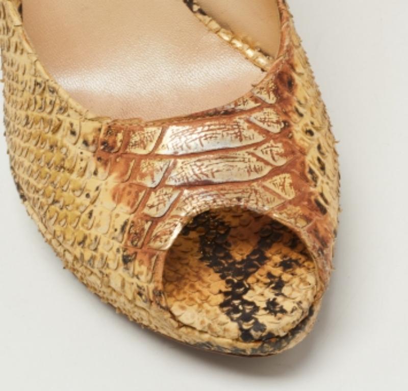 Women's Dior Gold Python Embossed Leather Miss Dior Peep-Toe Platform Pumps Size 40 For Sale