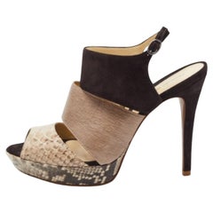 Alexandre Birman Brown/Black Python and Suede Platform Slingback Sandals Size 41