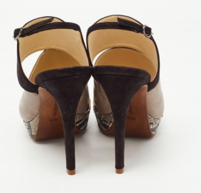 Women's Alexandre Birman Brown/Black Python and Suede Platform Slingback Sandals Size 41 For Sale