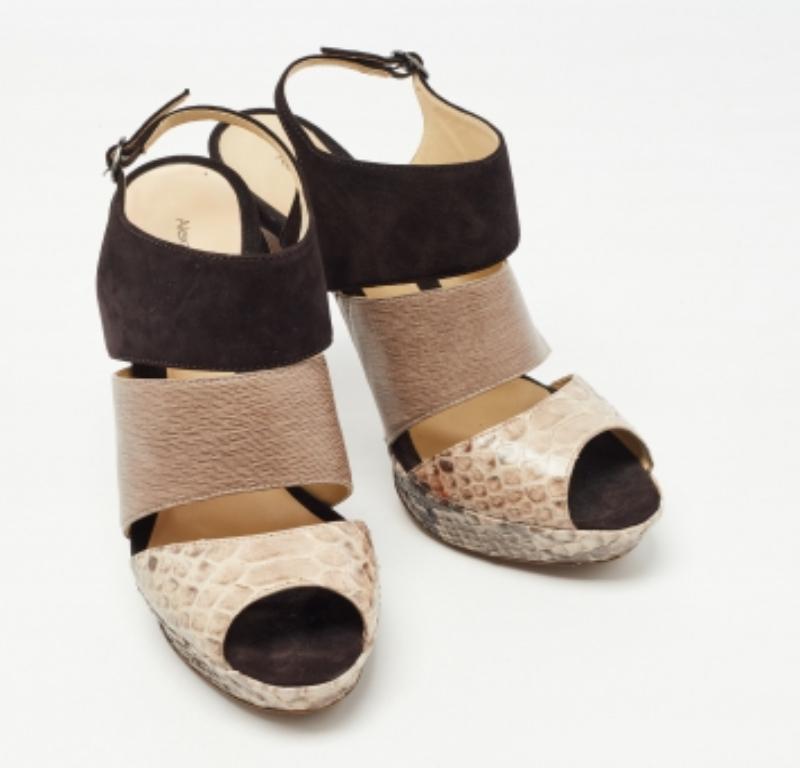 Alexandre Birman Brown/Black Python and Suede Platform Slingback Sandals Size 41 For Sale 2