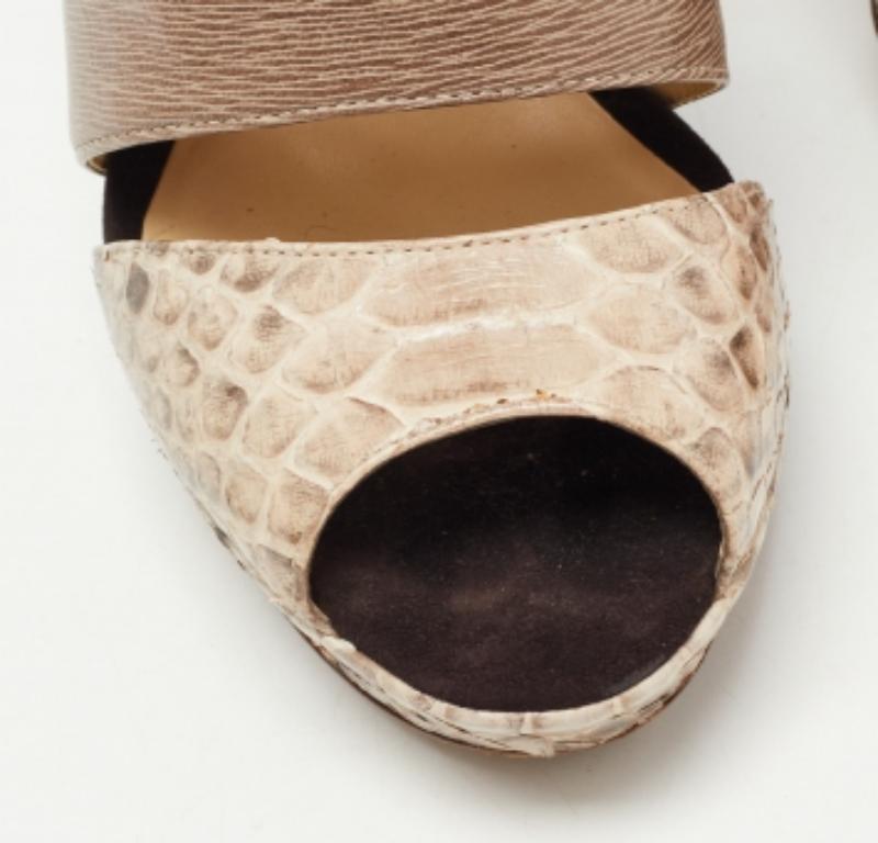 Alexandre Birman Brown/Black Python and Suede Platform Slingback Sandals Size 41 For Sale 1