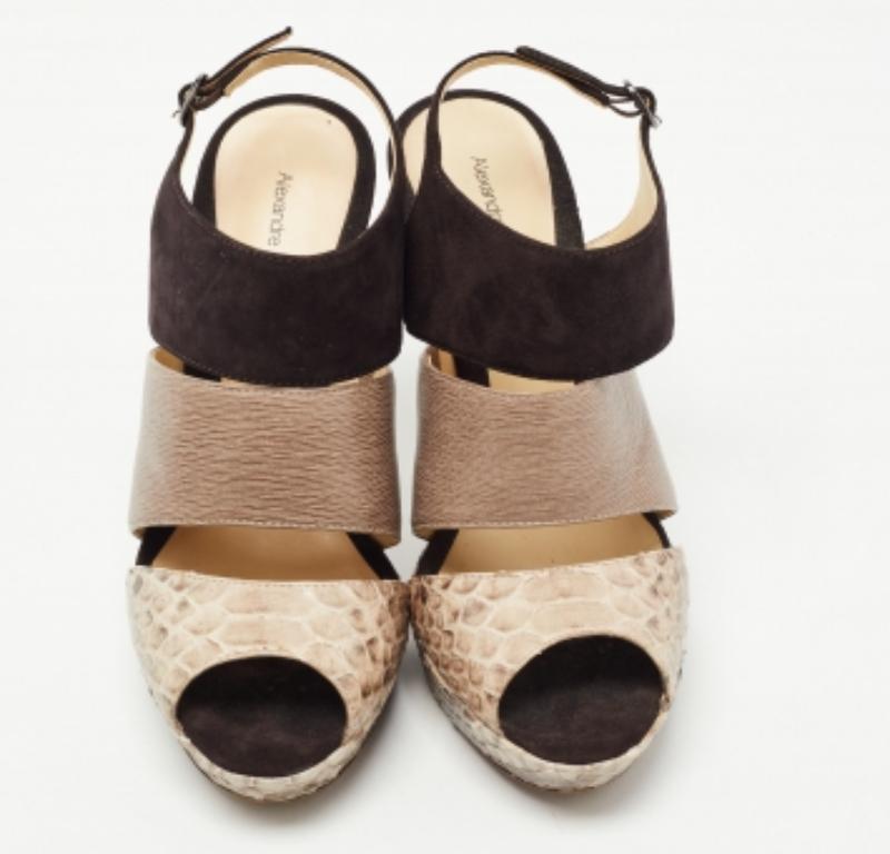 Alexandre Birman Brown/Black Python and Suede Platform Slingback Sandals Size 41 For Sale 3