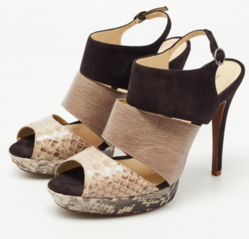 Alexandre Birman Brown/Black Python and Suede Platform Slingback Sandals Size 41 For Sale 4