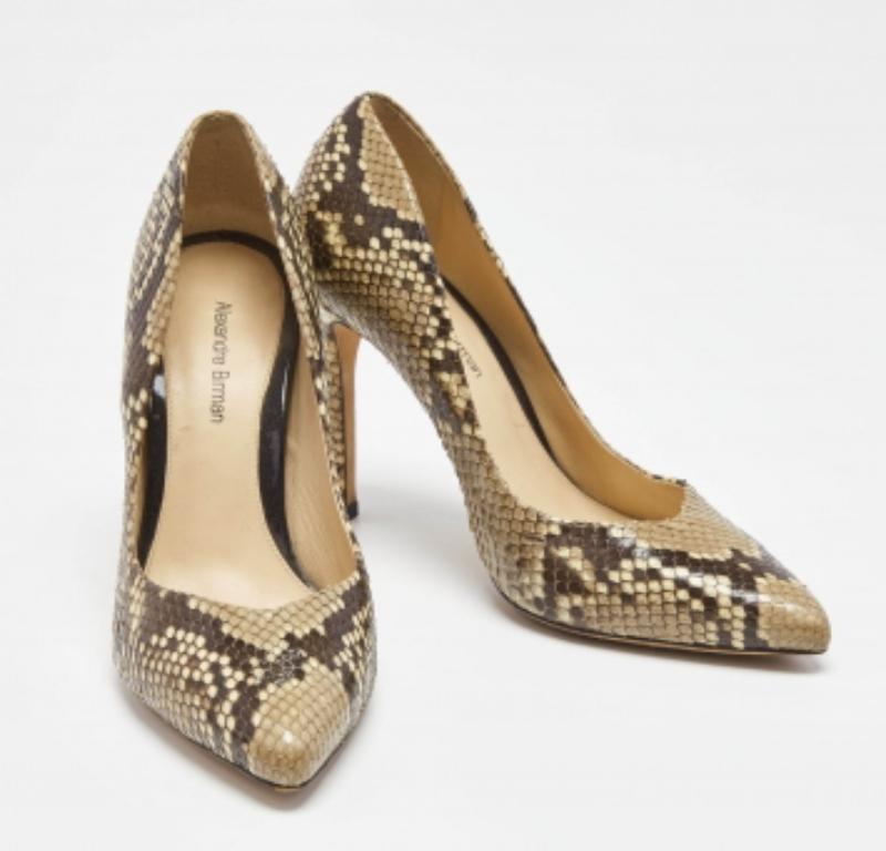 Women's Alexandra Birman Beige/Brown Python Pointed Toe Pumps Size 37.5 For Sale