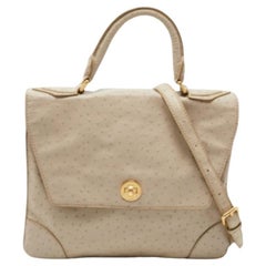 Marc by Marc Jacobs Grey Ostrich Embossed Leather Flap Top Handle Bag