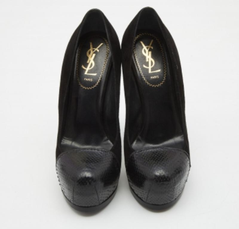 Yves Saint Laurent Noir  Escarpins Tribtoo en peau de serpent et daim Taille 37.5 Pour femmes en vente