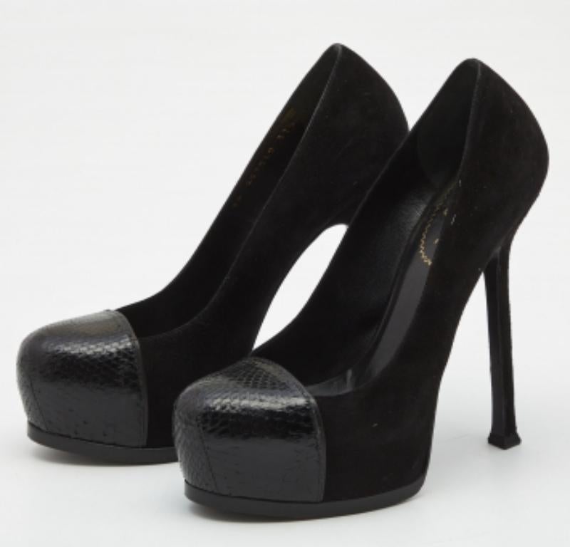 Yves Saint Laurent Noir  Escarpins Tribtoo en peau de serpent et daim Taille 37.5 en vente 2