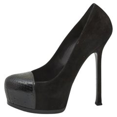 Yves Saint Laurent Noir  Escarpins Tribtoo en peau de serpent et daim Taille 37.5